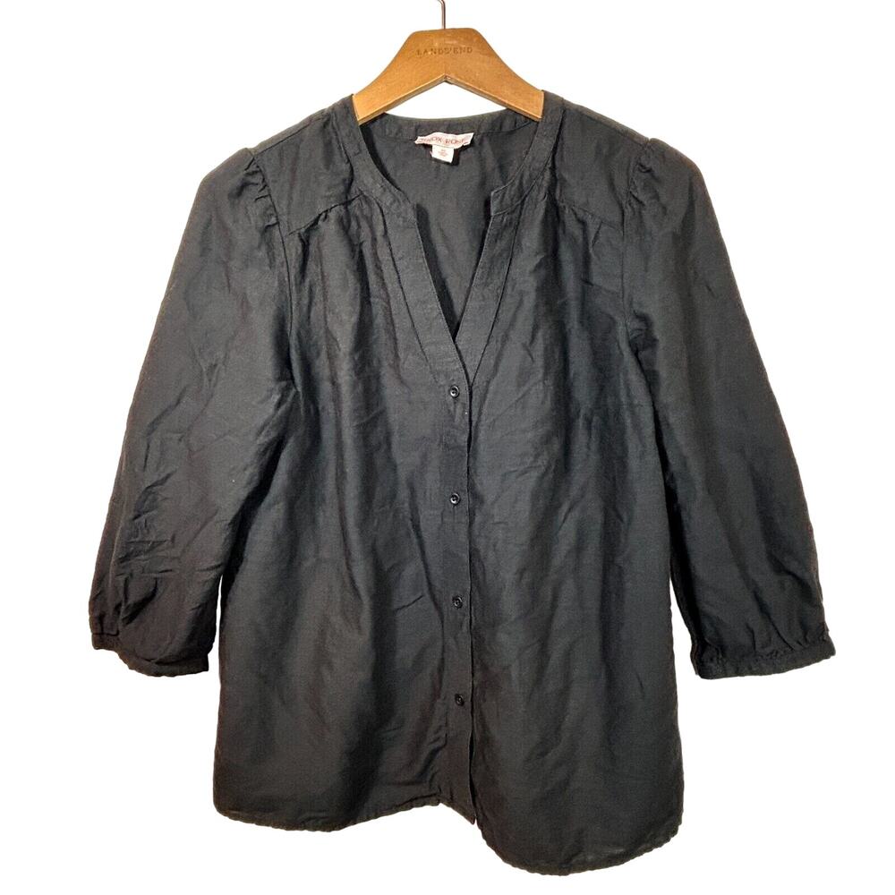Knox Rose Pintuck Shirt Blouse Womens XS Black 3/4 Sleeves Cotton Modal